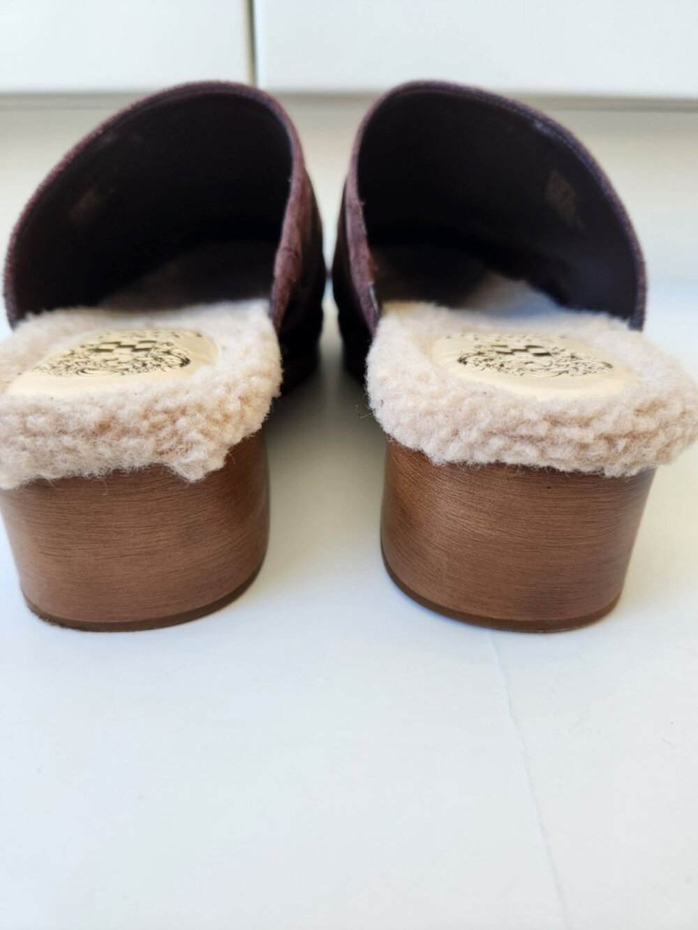 Vince Camuto Canzenee Brown Suede Shearling Sherpa Clogs Comfy Cozy Cute Boho - Picture 6 of 9